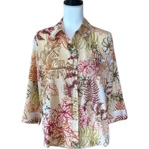 Chico’s Floral Button Down 3/4 Sleeve Blouse 100% Cotton Size 2/Large